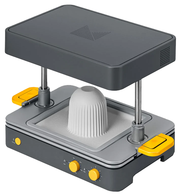 Gray mold-press with yellow handles