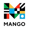 Mango Languages app- white square with capitalized M composed of colorful shapes
