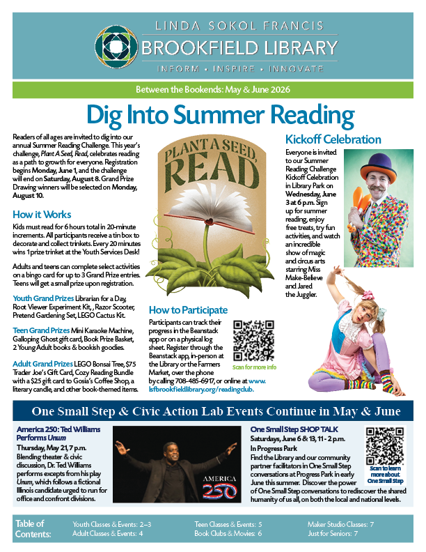 Between the Bookends: May & June 2026 Newsletter of Library Events Cover Page