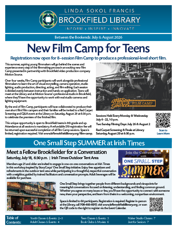 Between the Bookends: July & August 2026 Newsletter of Library Events Cover Page
