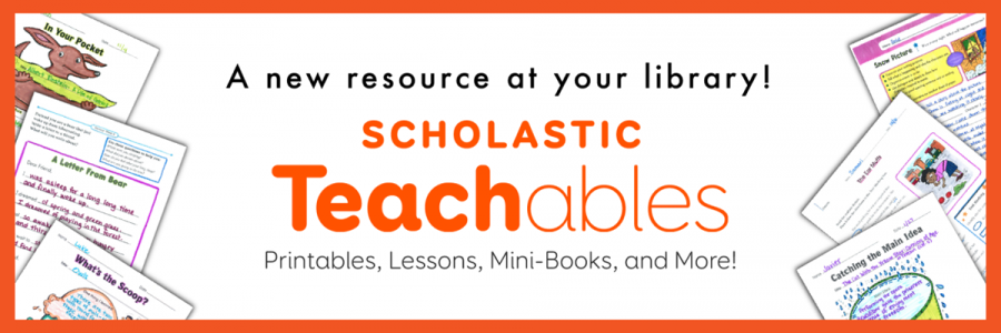 White background with orange border; student worksheets; Scholastic Teachables