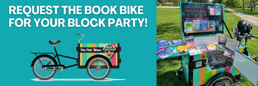 The Title Wave book bike with books for checkout.